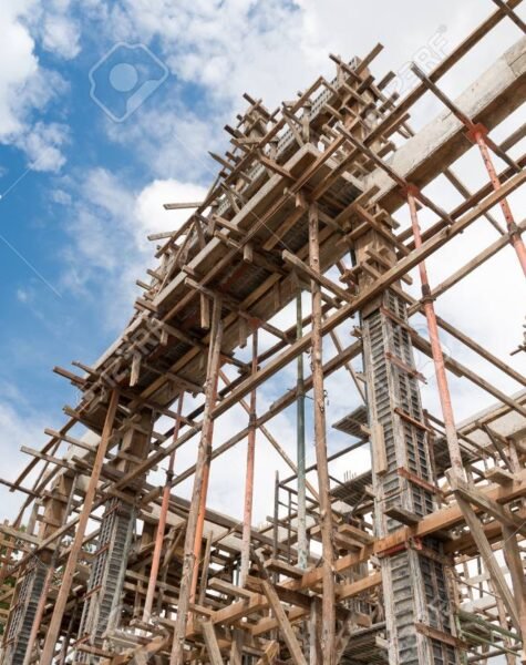 Structure of building under construction on construction site.